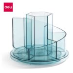 DELI 8943 REVOLVING DESK ORGANISER - TRANSPARENT BLUE