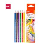 DELI C003 FULL-SIZE COLOR PENCILS - 6 COLOURS - WOOD FREE COLORUN