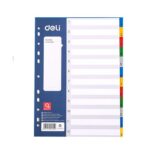 DELI E5725A FILE DIVIDER INDEX PVC ASSORTED COLOURS NOS. 1-12