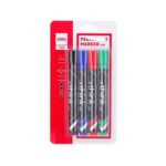 DELI U10101 THINK PERMANENT MARKER BLISTER-PACK OF 4PCS ASST. BK/BL/R/G COLORS CHISEL
